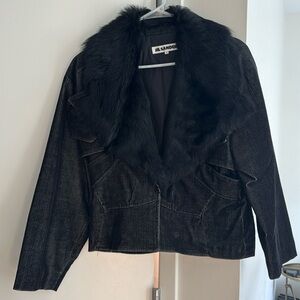 JIL SANDER Corduroy Jacket with Fur Collar Lining